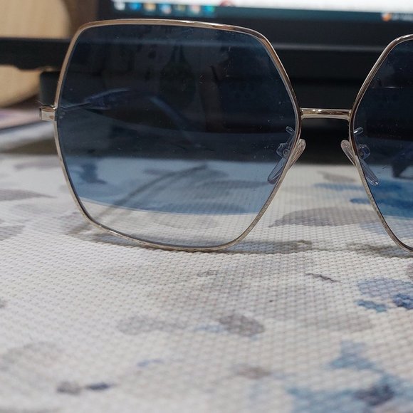 Furla SFU234 Trendy Thin Frames Sunglasses Chic Beautiful Glittering Blue Handle main image 4